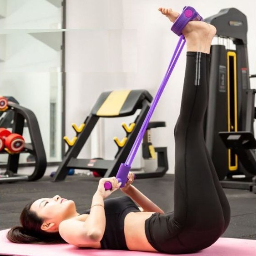 Bộ dây kéo tập cơ bụng cao su + Thảm tập Yoga 4mm (giao màu ngẫu nhiên)