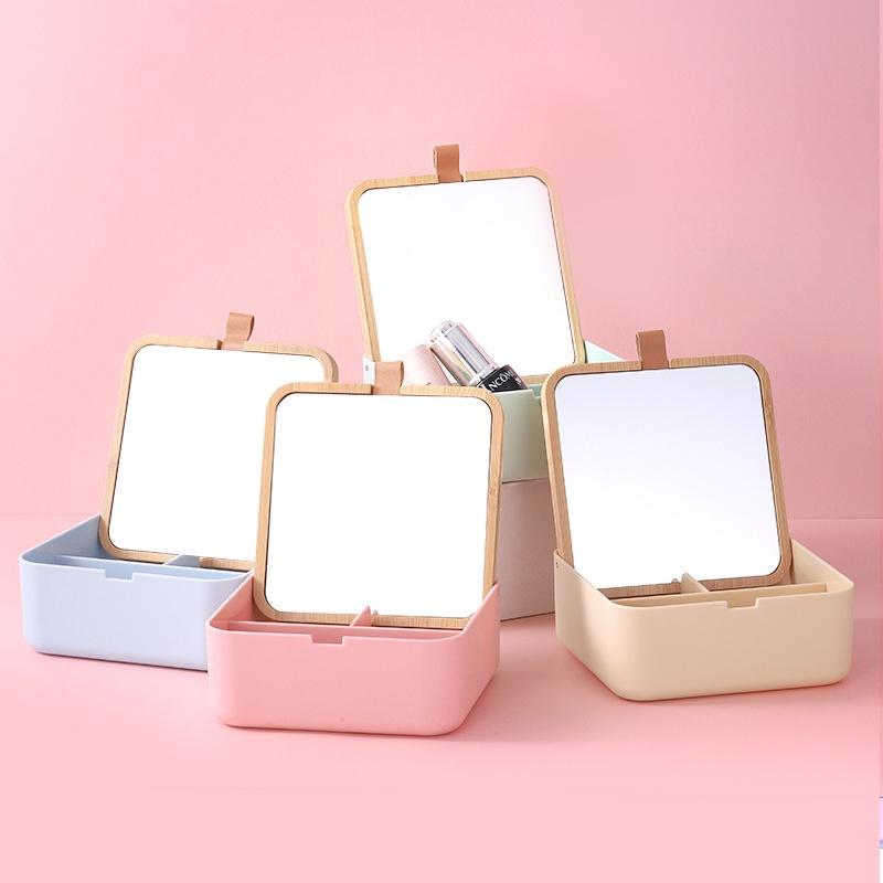 Gương để bàn kèm hộp đựng mỹ phẩm xinh xắn - UniLabel