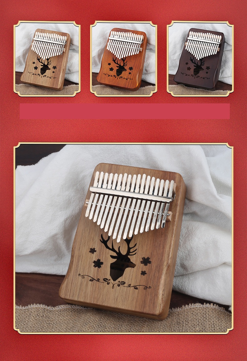 Đàn Kalimba Gỗ 17 Phím I Khắc Hình Tuần Lộc I Nhạc Cụ Gỗ Du Dương Cho Người Mới Bắt Đầu