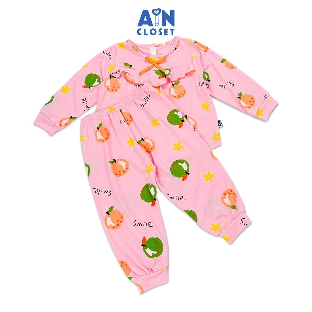 Bộ quần áo dài bé gái họa tiết Quả Xanh nền hồng thun cotton - AICDBGFGNF2U - AIN Closet