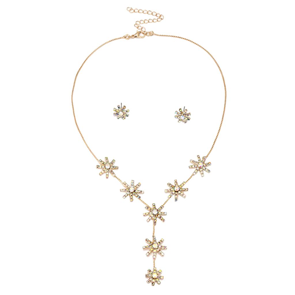 Lady Wedding Party Jewelry Set Rhinestone Sunflower Necklace Earrings