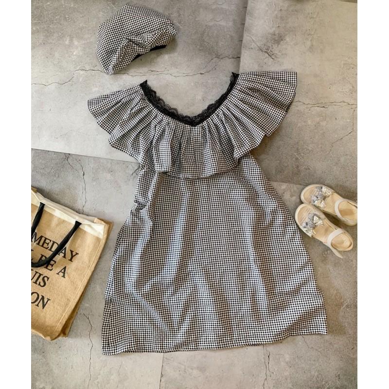 Đầm caro doll bèo+ nón