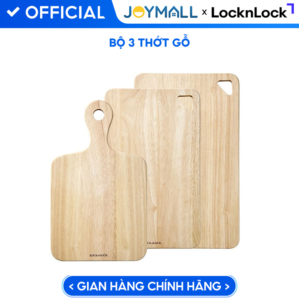 Bộ 3 Thớt Gỗ Cây Cao Su LocknLock LWC001S3 2 thớt chữ nhật 1 thớt ping pong, Hàng Chính Hãng-JoyMall