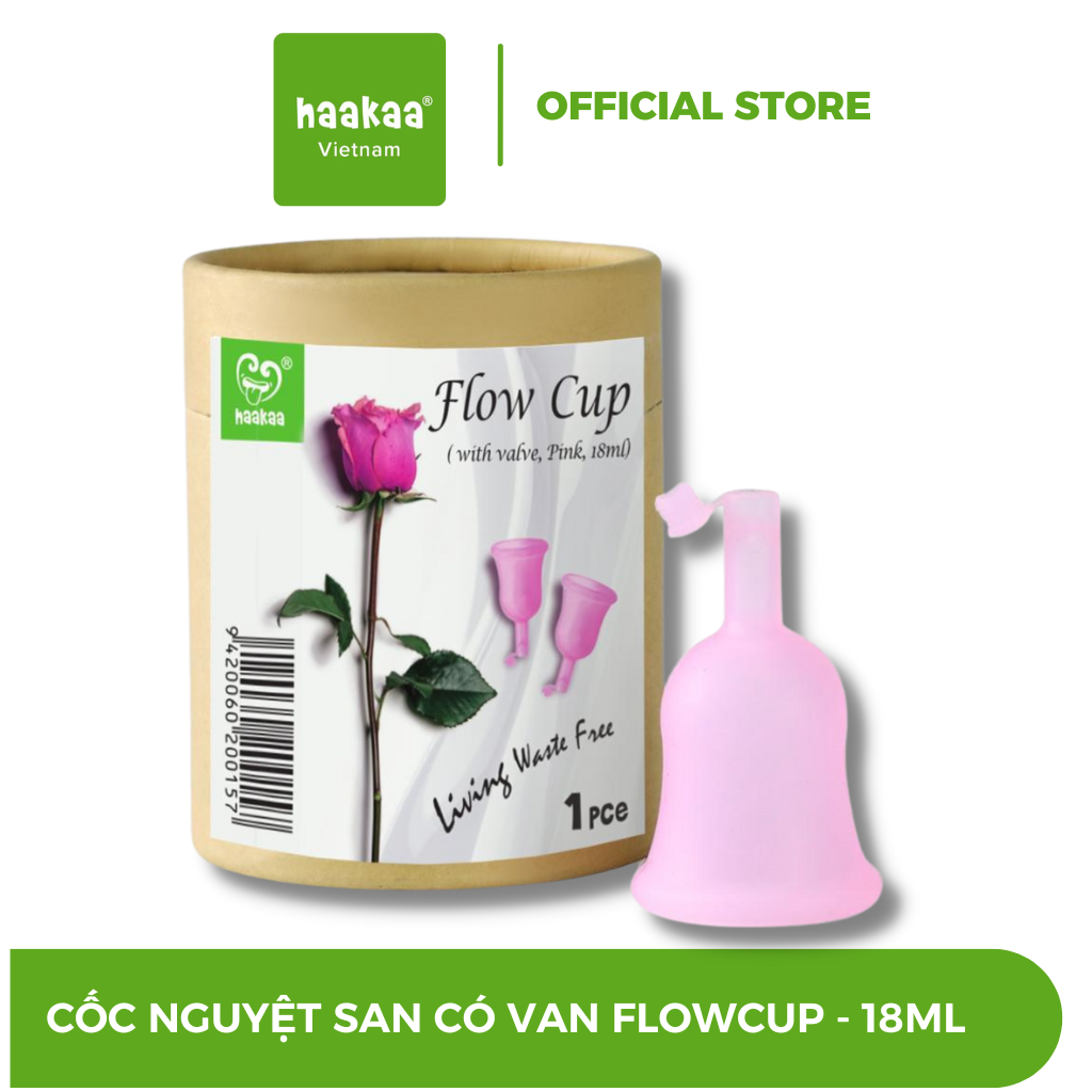 Cốc nguyệt san có van Flowcup Haakaa. Chất liệu silicone cao cấp. Không chứa BPA, PVC và phthalate. Mềm mại, tiết kiệm, thay thế băng vệ sinh hoàn hảo