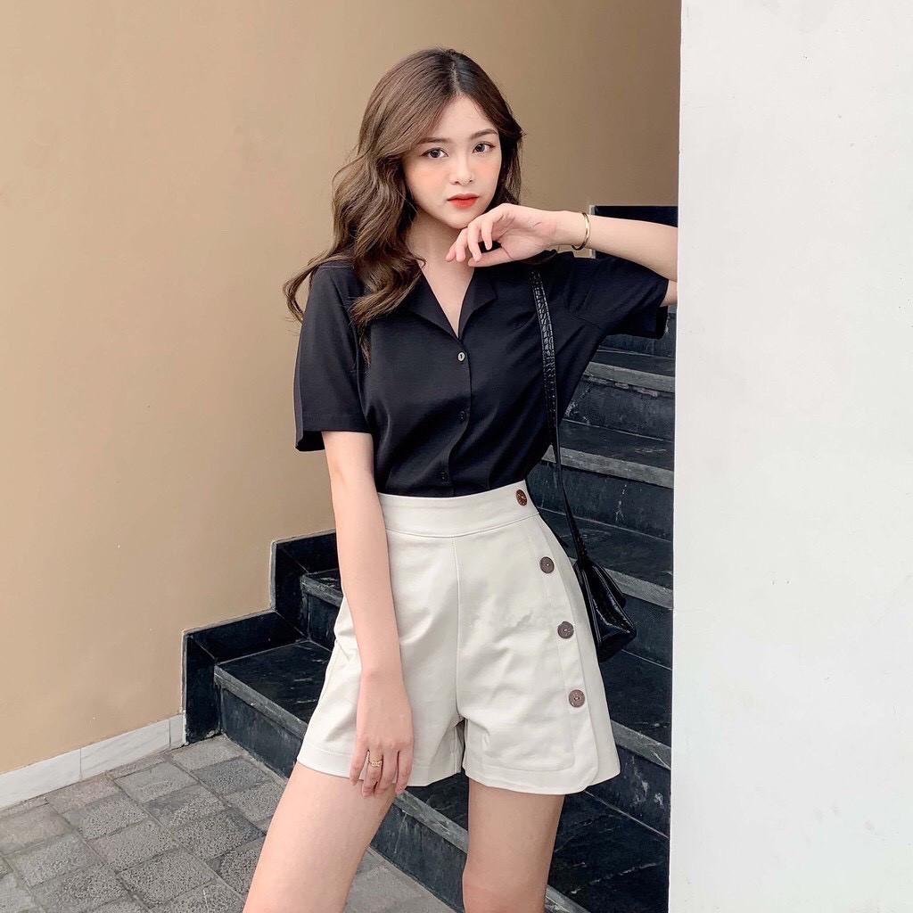 Sơ mi nữ tay ngắn cổ vest tone màu pastel xinh xắn