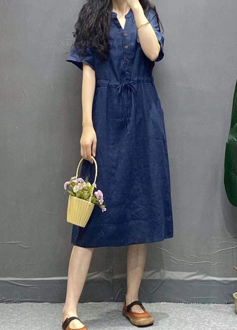 Đầm suông linen cổ V túi đắp thắt eo, thời trang phong cách Hàn - Đầm công sở nữ Haint Boutique Da163