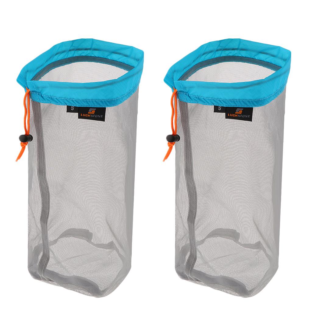 6pcs Clothes Shoes Drawstring Mesh Stuff Sack Bag for Outdoor Camping Sky Blue,Orange,Grass Green
