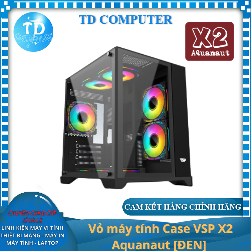 Vỏ máy tính Case VSP X2 Aquanaut [ĐEN] không Fan Kính cường lực 2 mặt (M-ATX,I-ATX) - Hàng chính hãng Tech Vision phân phối