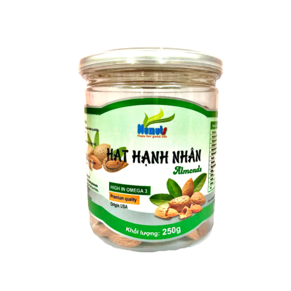 250G Hạt hạnh nhân tách vỏ Mỹ, đã sấy giòn, NGUYÊN VỊ, ăn liền Nunuts,thực phẩm tốt sức khỏe của bạn.