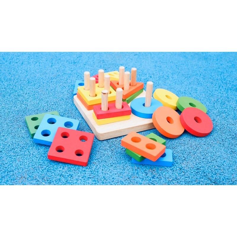 Bộ đồ chơi xếp hình thả khối bằng gỗ - Đồ chơi xếp hình Montessori cho bé phát triển toàn diện