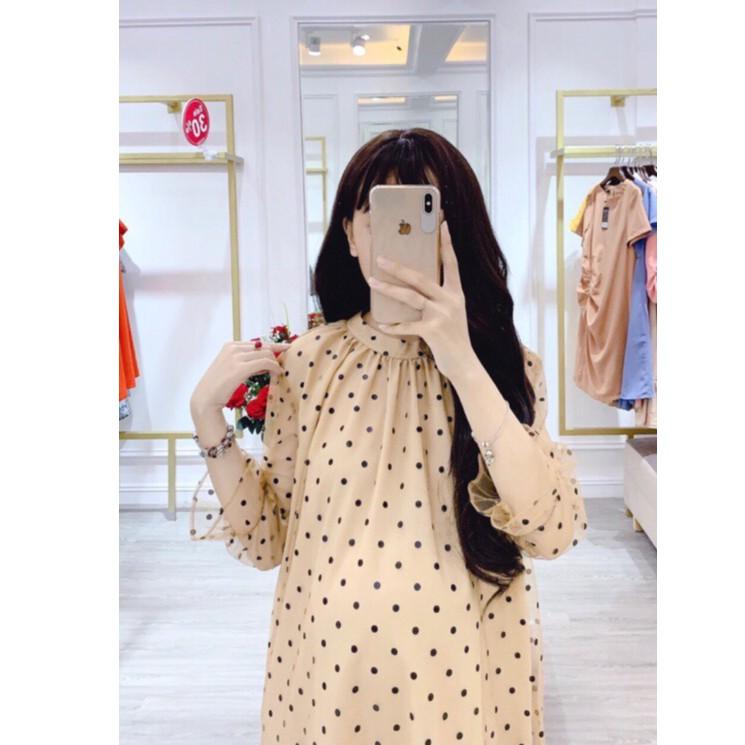 Váy bầu dài taychất cotton siêu mền, siêu mịnkhông xù, không bai mặc đi làm đi chơi đều đượcFree size 40~&lt;68