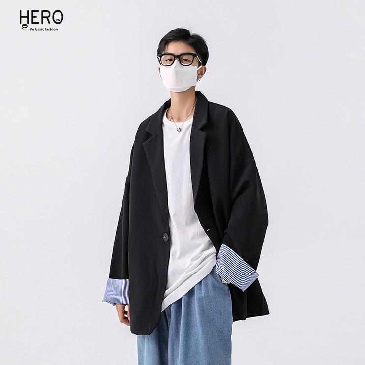 Áo blazer nam, Áo vest form rộng phối cổ tay sành điệu Hàn Quốc Thời trang nam HERO- BZ12