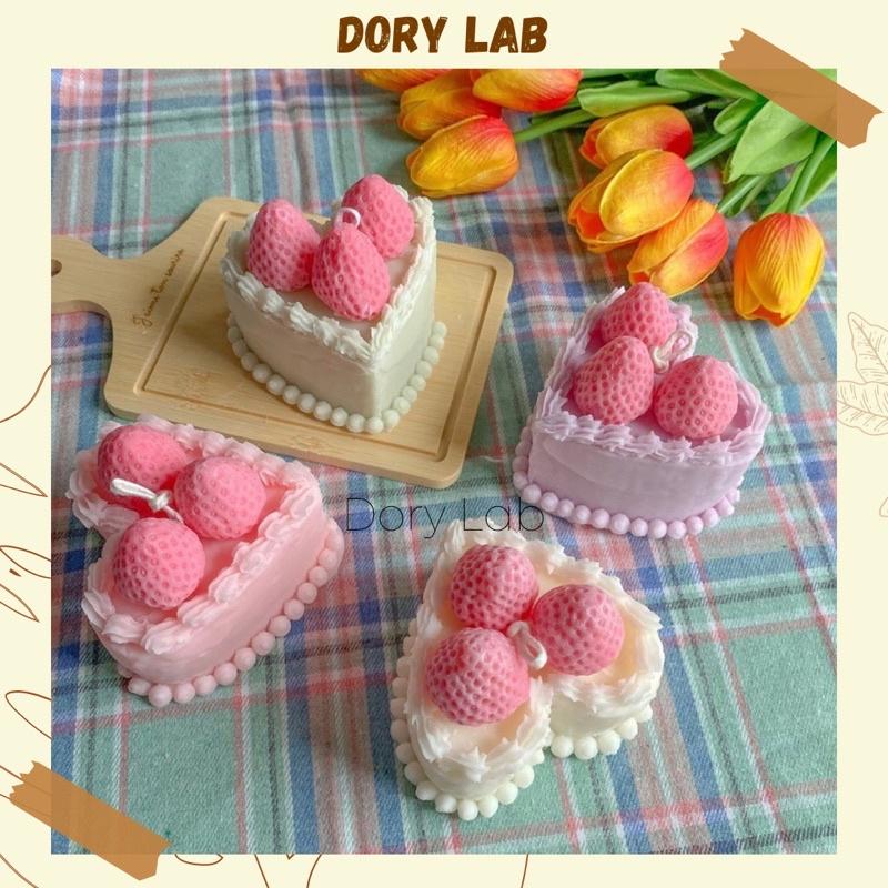 Nến Thơm Bánh Kem Trái Tim Mix Dâu Tây Sáp Đậu Nành - Dory Lab
