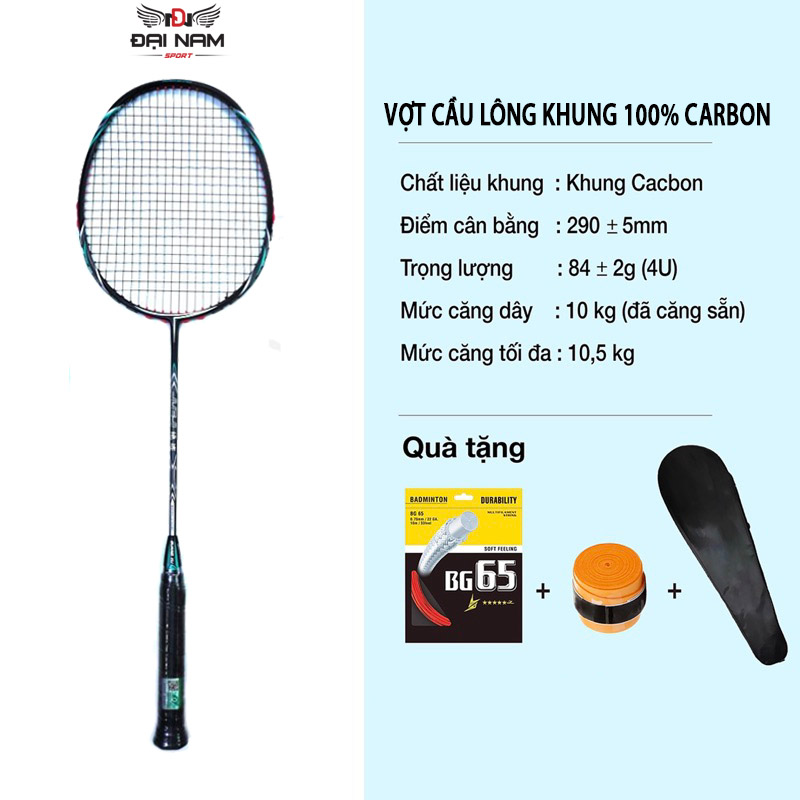 Vợt Cầu Lông Khung Carbon 4U Căng Sẵn 10kg (100zz,800,11Pro..) + Tặng Cuốn Cán Và Bao Đựng Vợt