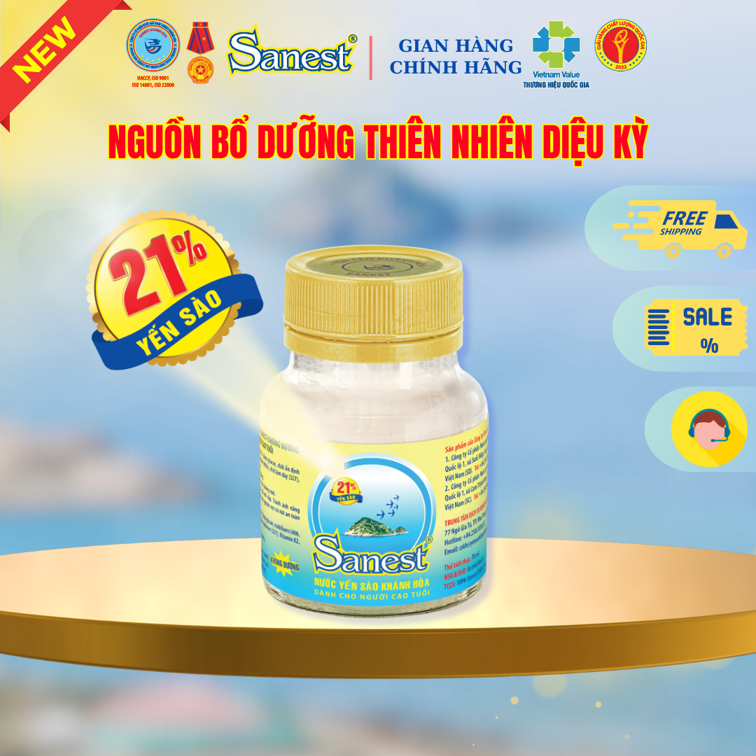 NEW [ Combo 5 lọ] Nước Yến sào Khánh Hòa Sanest 21% - Dành cho Người Cao Tuổi - Không đường