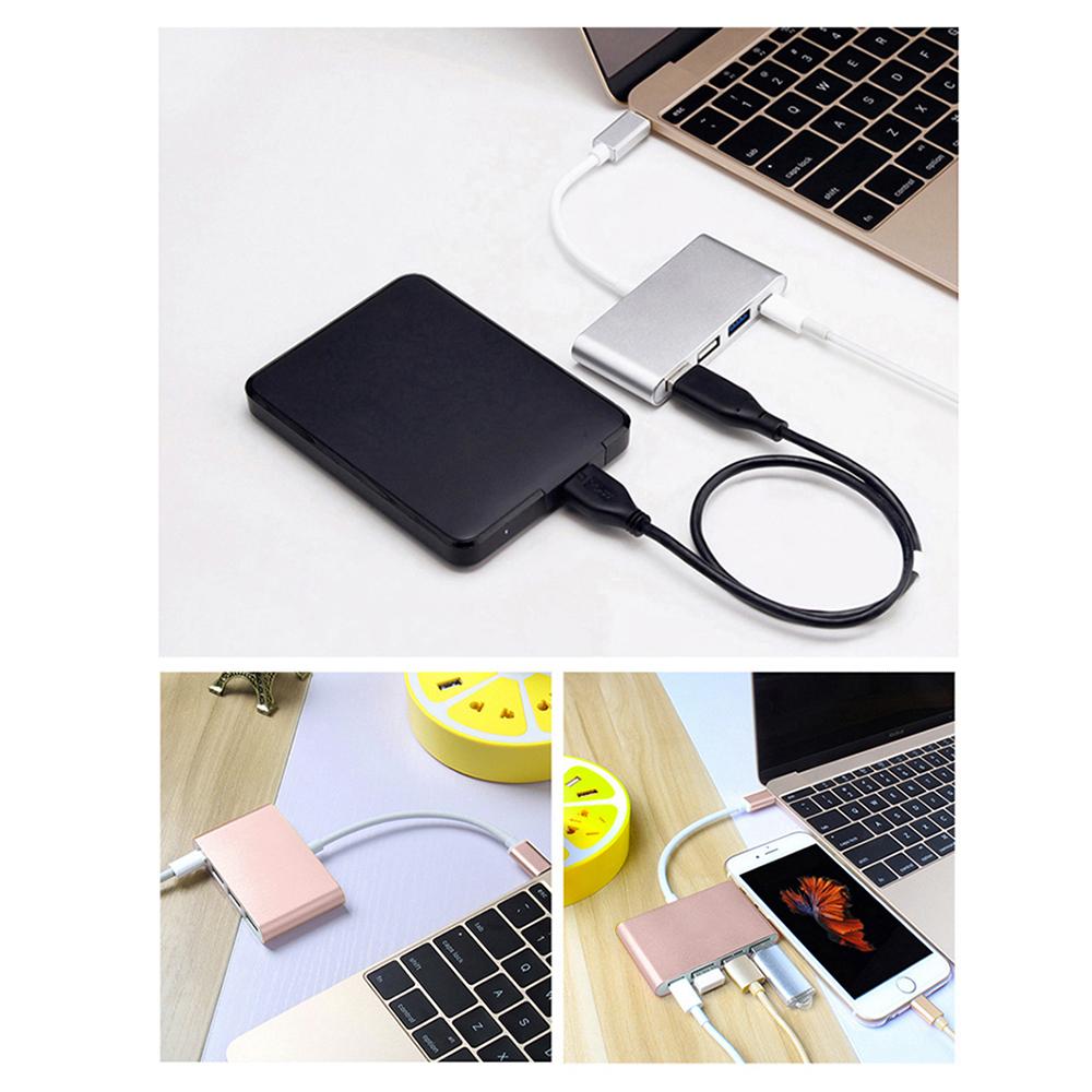 4 in 1 Type-C to Type-C 3 Hub Charging Port Type-C to USB 3.0 Adapter Cable USB C to 3 Hub Fast Speed (Sliver)