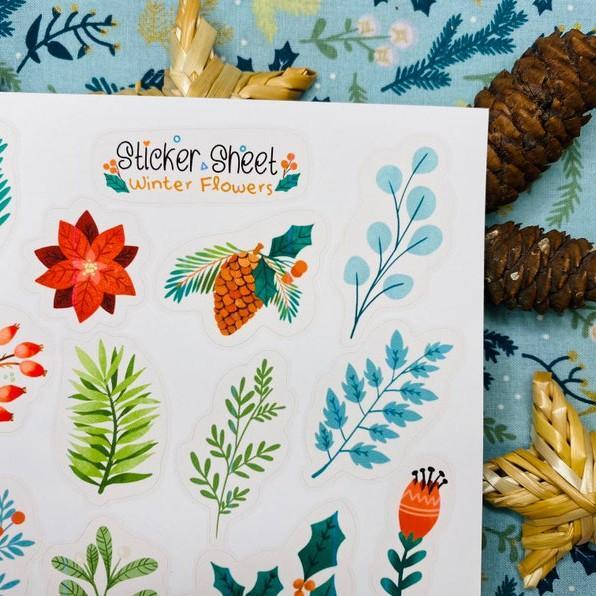 Sticker sheet winter flowers - chuyên dán, trang trí sổ nhật kí, sổ tay | Bullet journal sticker - unim063