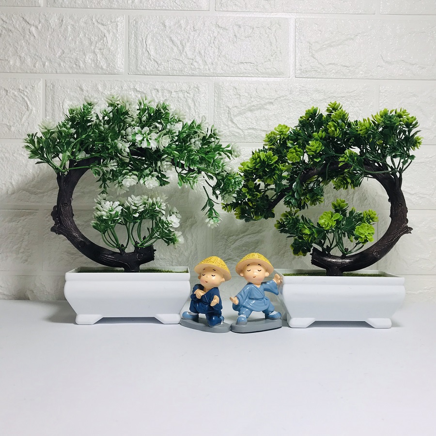 Combo 3 Chậu cây giả Bonsai Nhựa Để Bàn dáng nghiêng