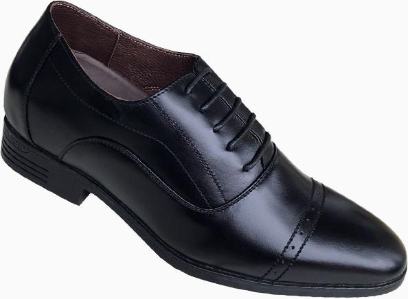 Giày tây nam|Giày nam da bò thật Trường Hải tăng chiều cao 6.5cm màu đen đế cao su chống mòn GT077