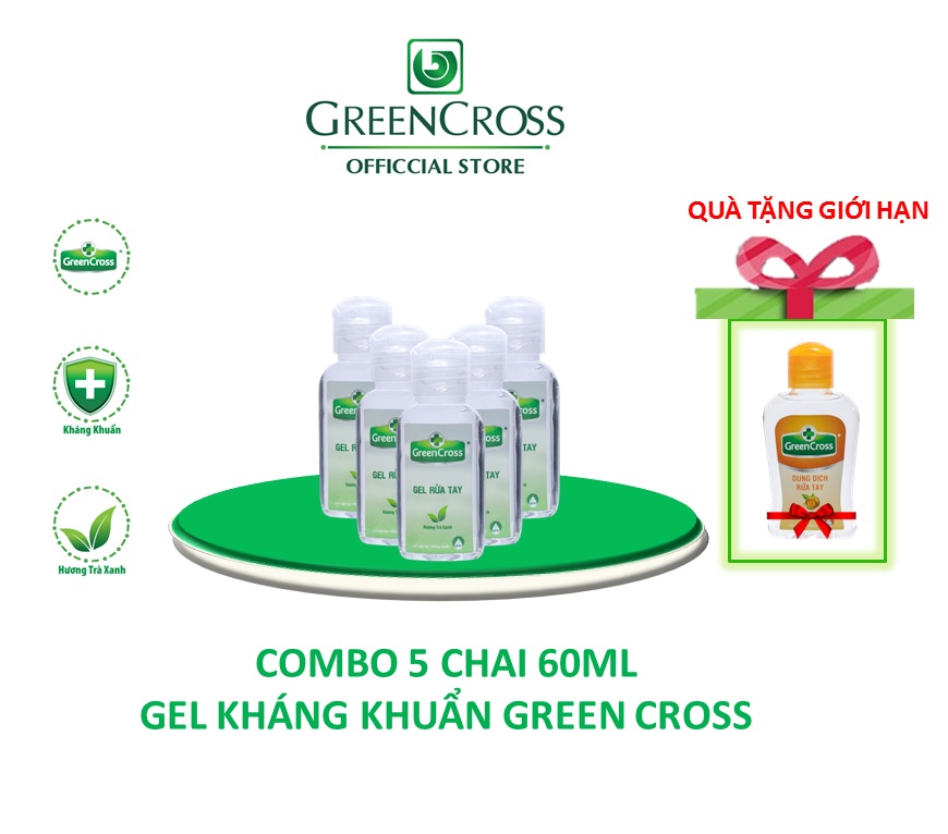 COMBO 5 CHAI GEL RỬA TAY KHÁNG KHUẨN GREEN CROSS 60ML