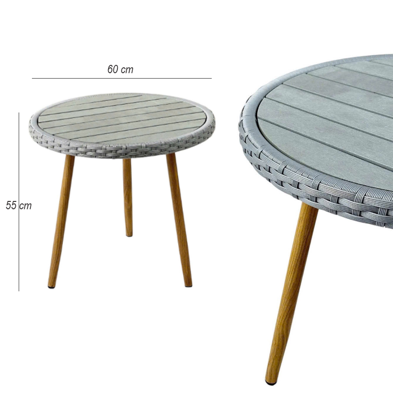 Bàn trà ban công tròn 60 cm TE2044-60S Nội thất Capta Bàn trà bàn café sân vườn nhỏ gọn mặt gỗ nhựa chân sắt sơn tĩnh điện vân gỗ tại tp hcm