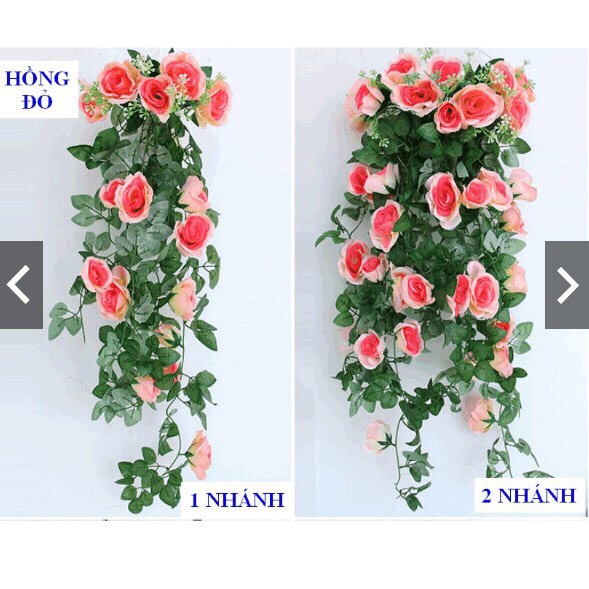Chùm hoa hồng giả treo tường trang trí kèm giỏ mây