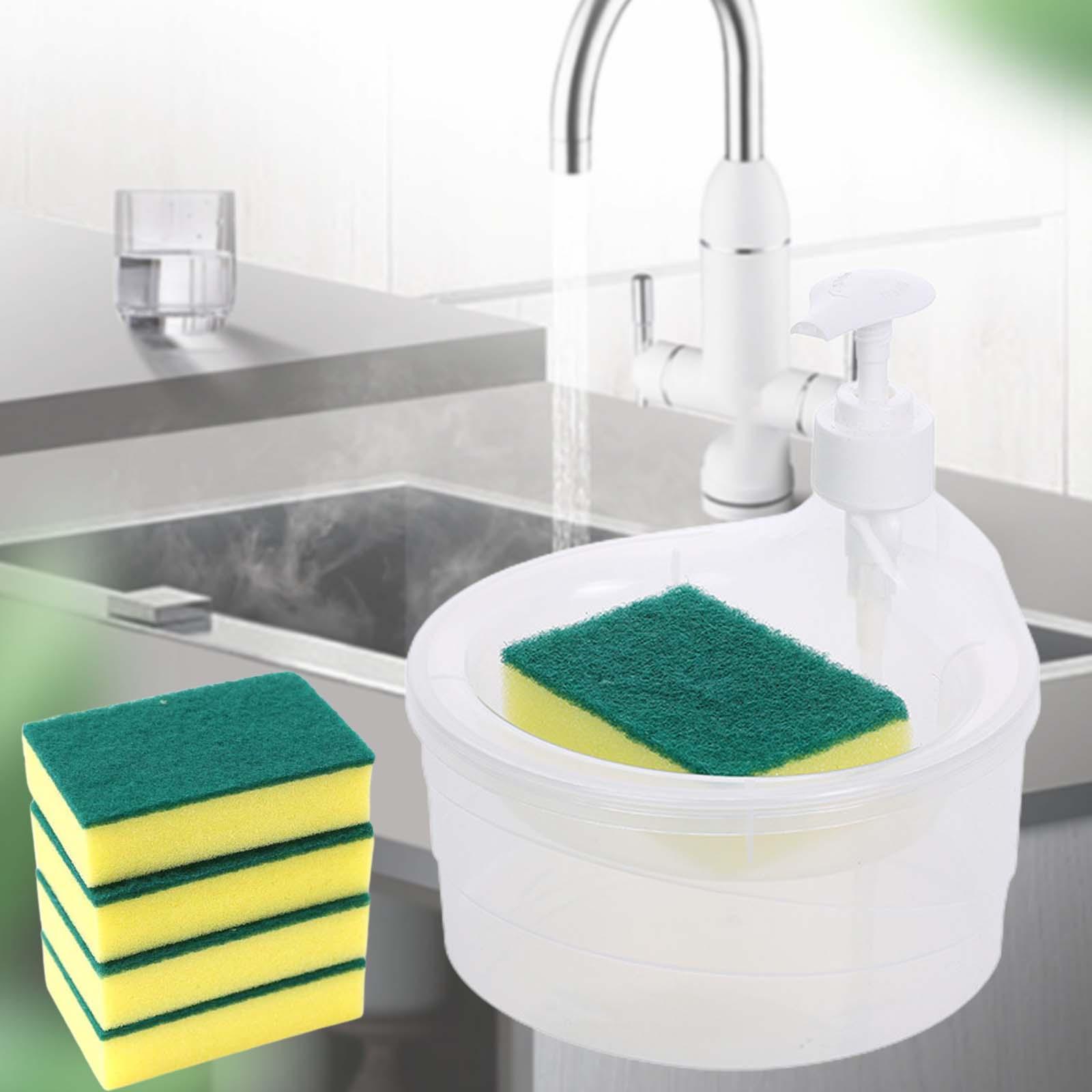 Soap Dispenser and Scrubber Holder 5 Sponge Sink Dish Washing Soap Dispenser