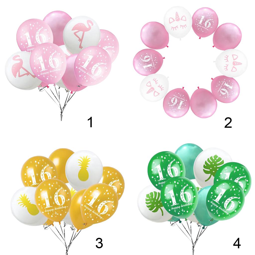 10 Pieces Assorted Balloons16th Birthday Latex Balloons for Birthday Party Decor 12 Inch