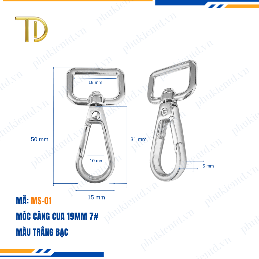 Móc càng cua túi xách,móc khóa càng cua túi xách,móc chó túi xách 19mm Mạ điện bền 5-8 năm