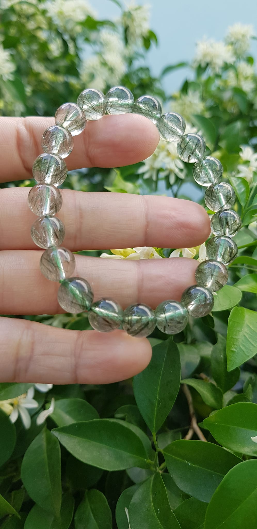 Vòng tay nữ đá thạch anh tóc xanh tự nhiên 9mm trong bóng nhuyễn mượt đẹp  Size vòng 9mm Nữ mệnh Thủy Mộc hỏa đeo ạ