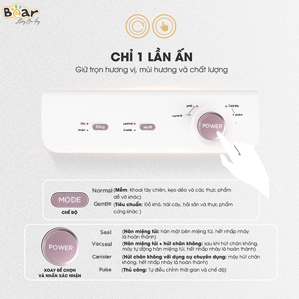 Máy Hút Chân Không Bear VS-B01V1 4 Tính Năng: Hàn Miệng Túi, Cắt Túi, Hút Chân Không Dạng Hộp - Hàng chính hãng