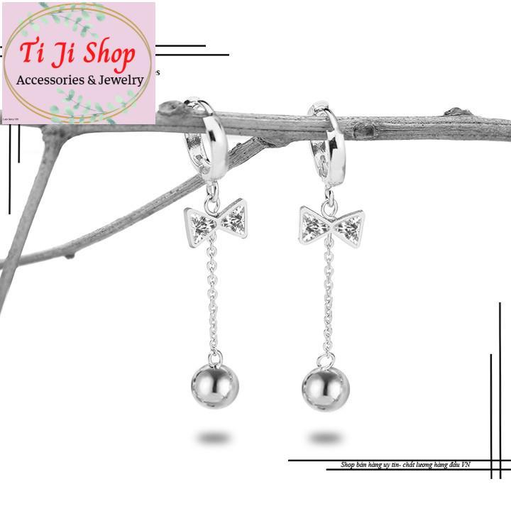 BÔNG TAI NỮ INOX MÀU TRẮNG NƠ RỚT BI CỰC - đẹp, không đen