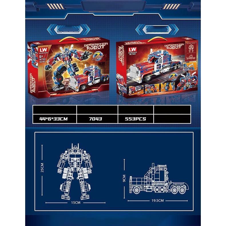 Đồ chơi Lắp ráp Robot Optimus Prime, Lewan 7043 Autobot, Xếp hình thông minh, Mô hình người máy