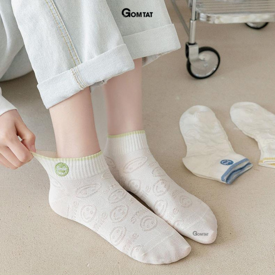 Set 5 đôi vớ nữ cổ ngắn xinh xắn họa tiết mặt cười, tất nữ cổ thấp chất liệu cotton mềm mỏng thoáng mát - CB092