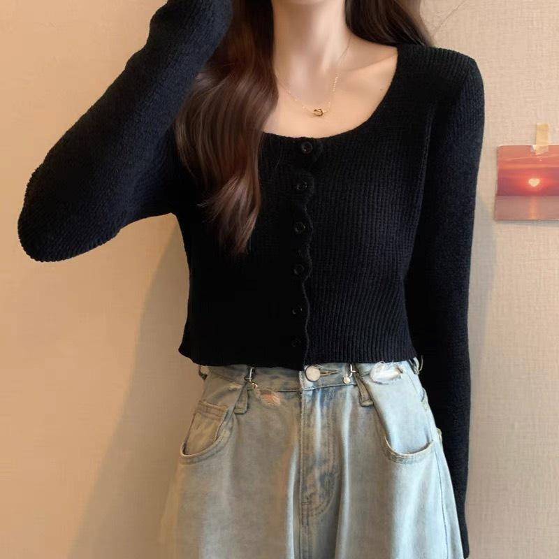 Áo len dài tay cổ vuông mặc 2 kiểu, áo khoác cardigan