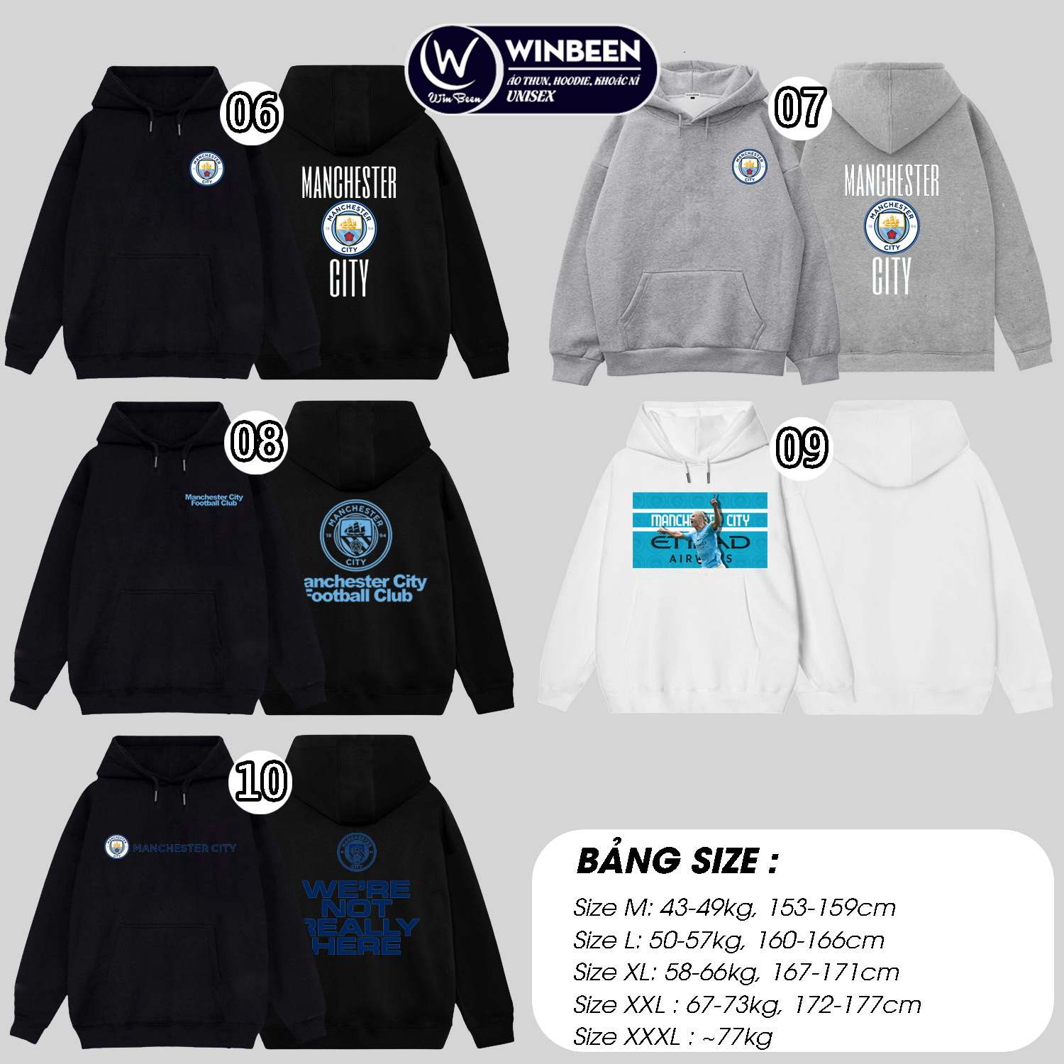 Hoodie Manchester City hàng đẹp vải nỉ dầy, hình in sắc nét mẫu áo khoác CLB Man City 15 mẫu mới WinBeen