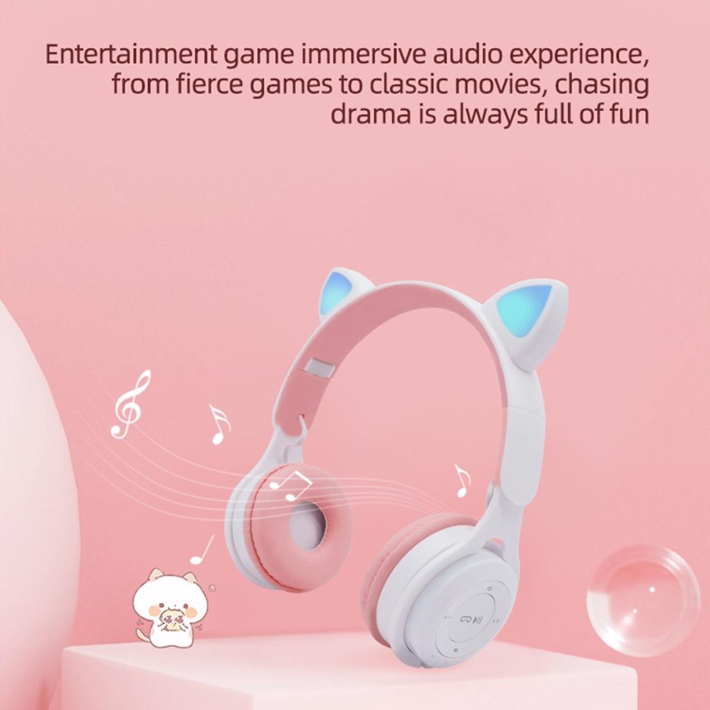 【ky】Headphone Cartoon Shape Foldable Design Bluetooth-compatible 5.0 Wireless Head-mounted Earphone for Students