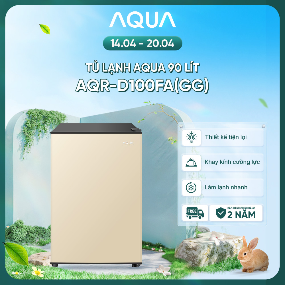 [SẢN PHẨM MỚI 2025] Tủ lạnh Aqua 90 lít AQR-D100FA(GG) - Màu be - Freeship toàn quốc - Có hỗ trợ đổi sang hồng - Hàng chính hãng