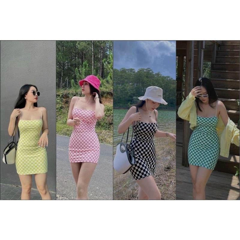 Đầm caro 2 dây hàng chuẩn shop vải len tăm