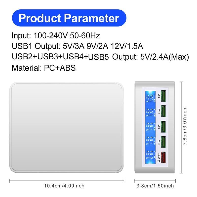 Đế Sạc Nhanh Để Bàn 40W 5 Cổng USB 3.0 Có Đèn LED Cho iPhone X 8 7 6 iPad