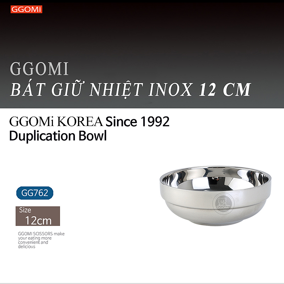 Bát inox giữ nhiệt bằng thép không gỉ, hút chân không giữ thành và lòng bát của GGOMi Hàn Quốc