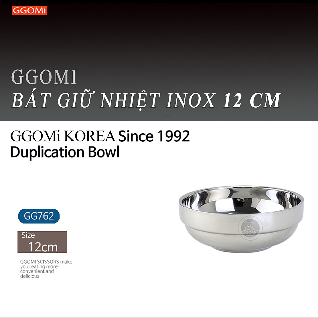 [HÀNG CHÍNH HÃNG] Bát inox giữ nhiệt bằng thép không gỉ, hút chân không giữ thành và lòng bát của GGOMi Hàn Quốc