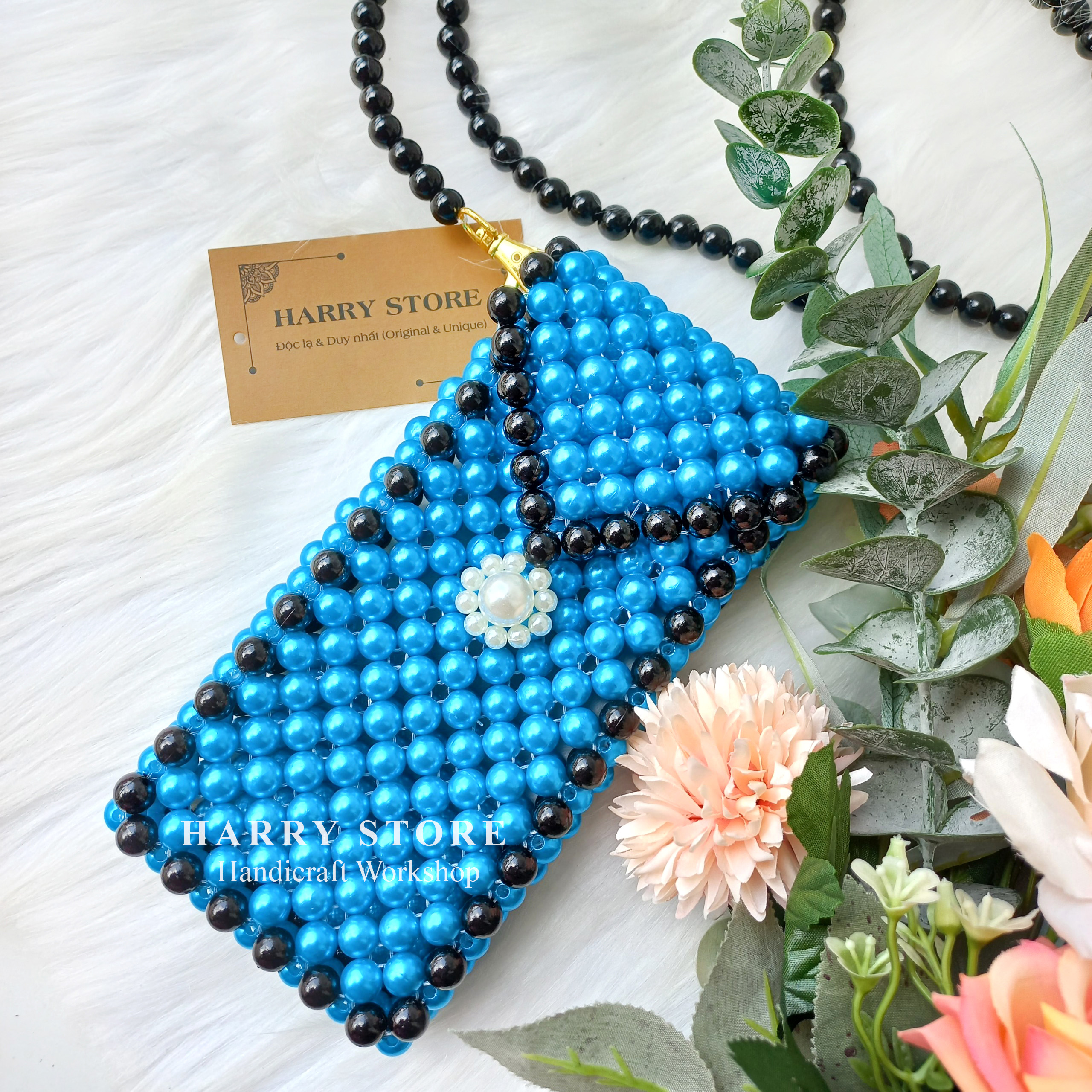 Túi công chúa đựng điện thoại thời trang HRRG-XD, túi handmade kết hạt cườm loại I kèm dây đeo tháo rời