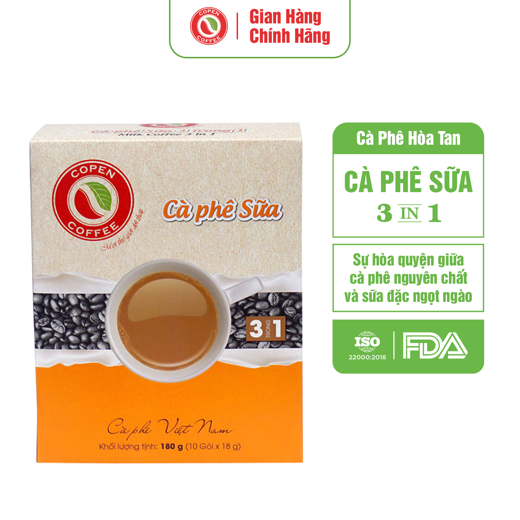 Cà phê sữa hòa tan Copen Coffee 3 trong 1 180g (10 gói)