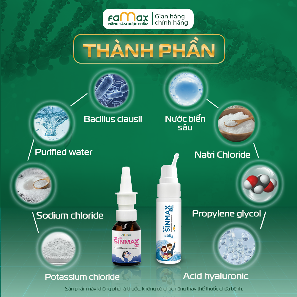 [FAMAX] Combo xịt mũi Sinmax Kid + Sinmax Sea - Hỗ trợ giảm sổ mũi, nghẹt mũi, chảy mũi