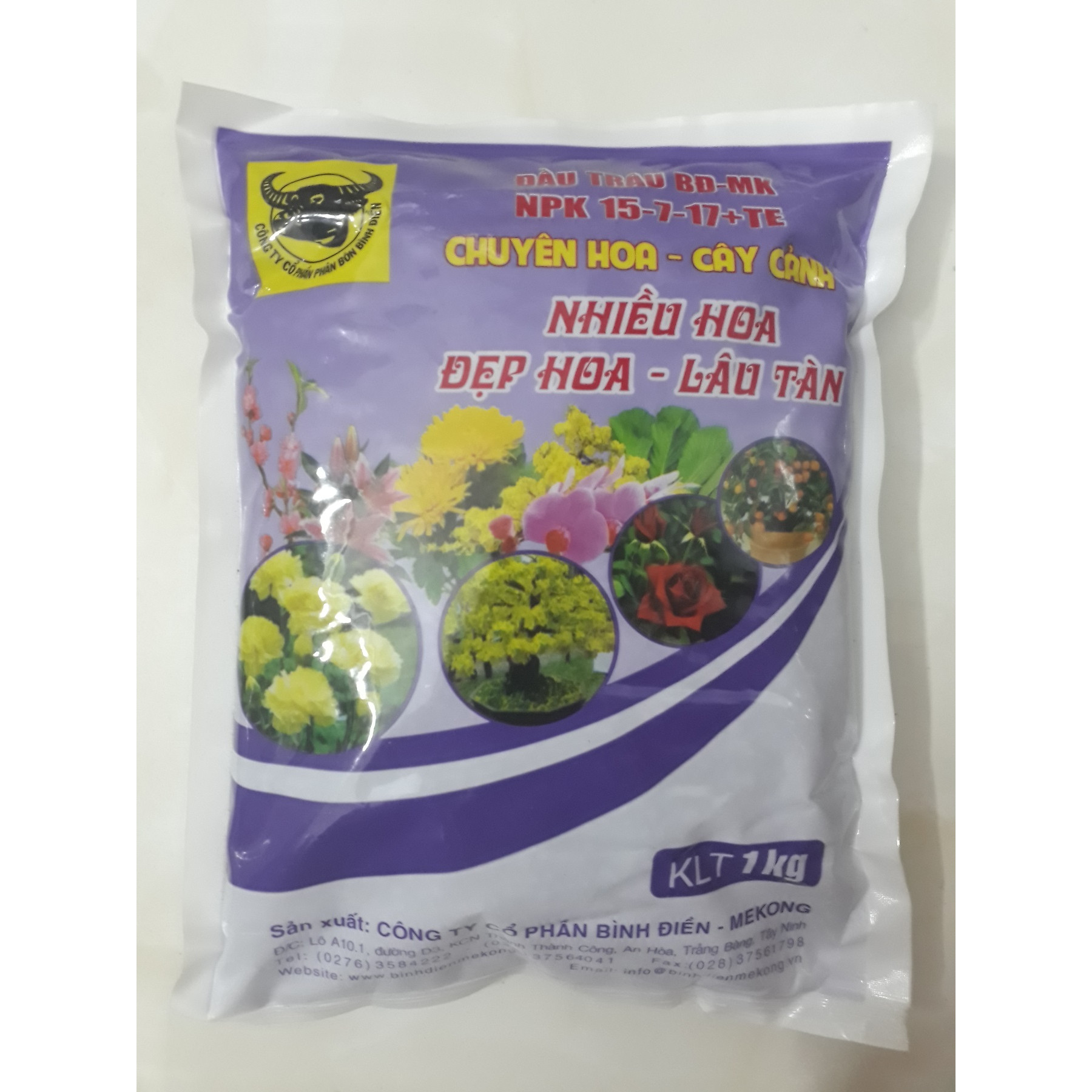 Phân bón đầu trâu MK NPK 15-7-17+TE cao cấp gói 1KG chuyên hoa - cây cảnh giúp nhiều hoa đẹp hoa lâu tàn DTDN11