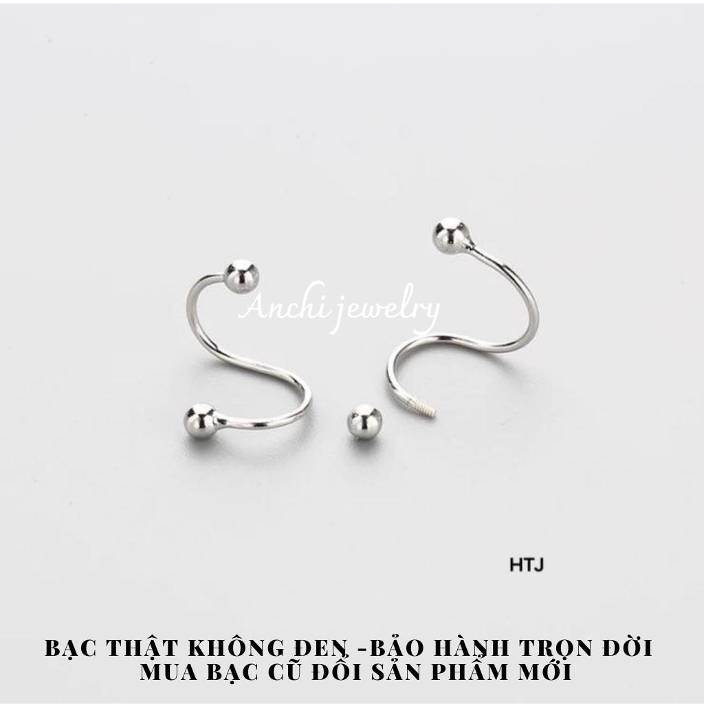 Bông tai vàng tây xoắn lò xo 2 đầu bi zen xoáy đeo được nhiều kiểu hiphop ôm vành cá tính,Anchijewelry