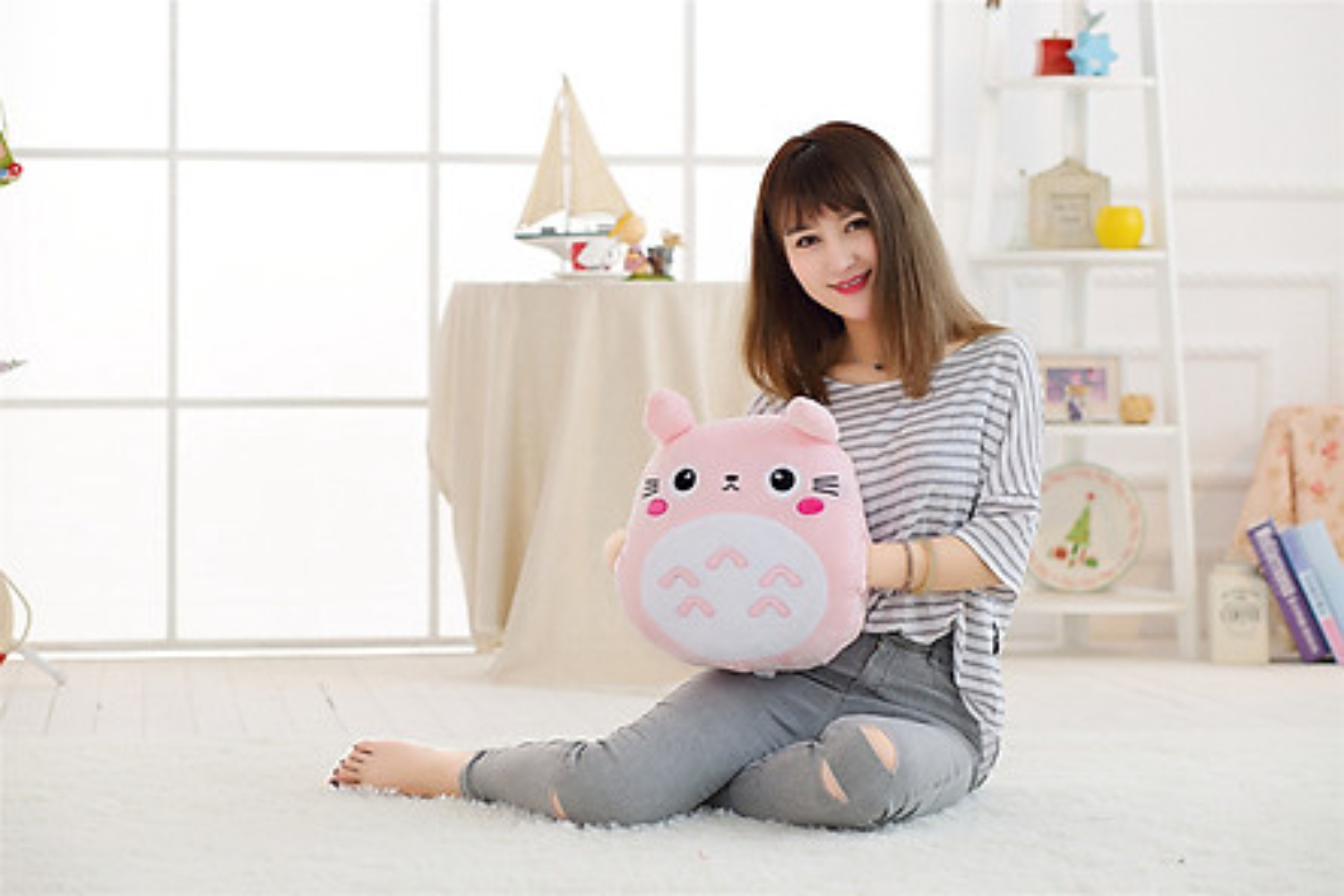 Bộ Chăn Gối Văn Phòng 3 Trong 1 Hình Thỏ Xám Và Thỏ Hồng TOTORO Xinh Đẹp