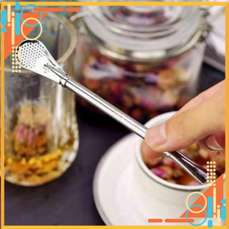 THÌA CAFEMUỖNG CAFE KIÊM ỐNG HÚT BẰNG INOX UỐNG CAFE CAO CẤP TIỆN LỢI