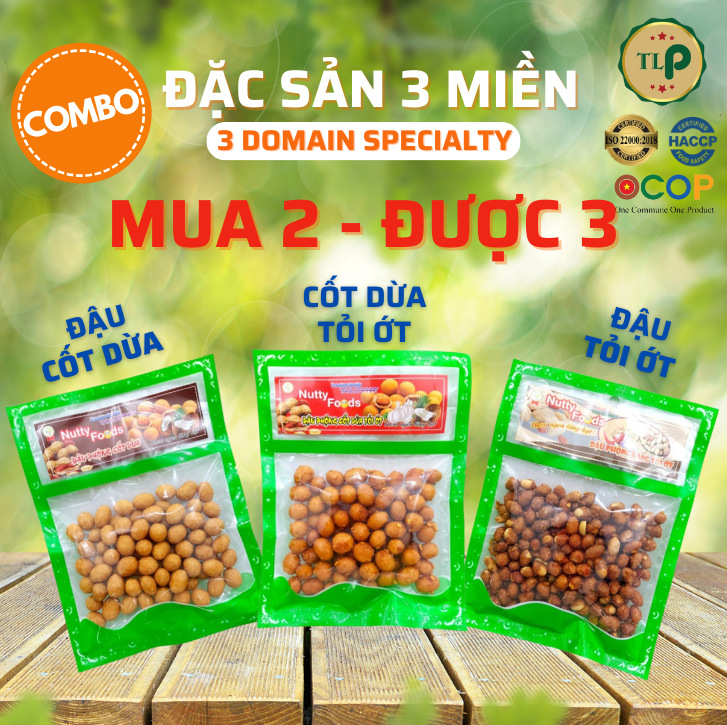 COMBO 3 GÓI ĐẶC SẢN 3 MIỀN (ĐẬU PHỘNG CỐT DỪA, TỎI ỚT, CỐT DỪA TỎI ỚT) TÂN LỘC PHÁT